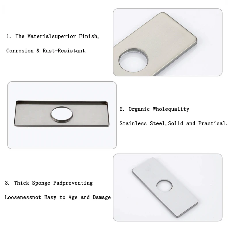 Description Picture 4 of itemSink Tap Hole Cover Escutcheon Plate Stainless Steel Deck Plate for 1 or 3 Hole Bathroom Kitchen Sink Most Single Hole Faucet