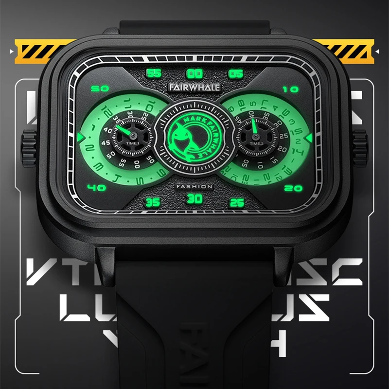 New Arrival Unique Men Watch Casual Rectangular Design Case Quartz Wristwatch Top Quality Silicone Strap Waterproof Black Clock