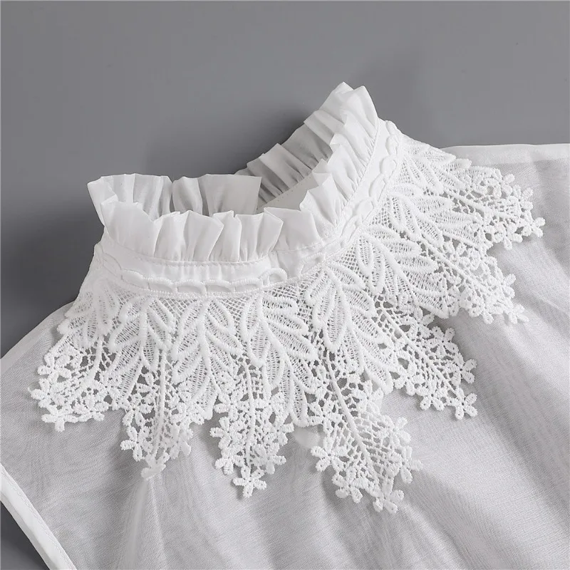 Vintage Lace Floral Detachable Stand Collar for Women - Elegant White False Blouse Collar