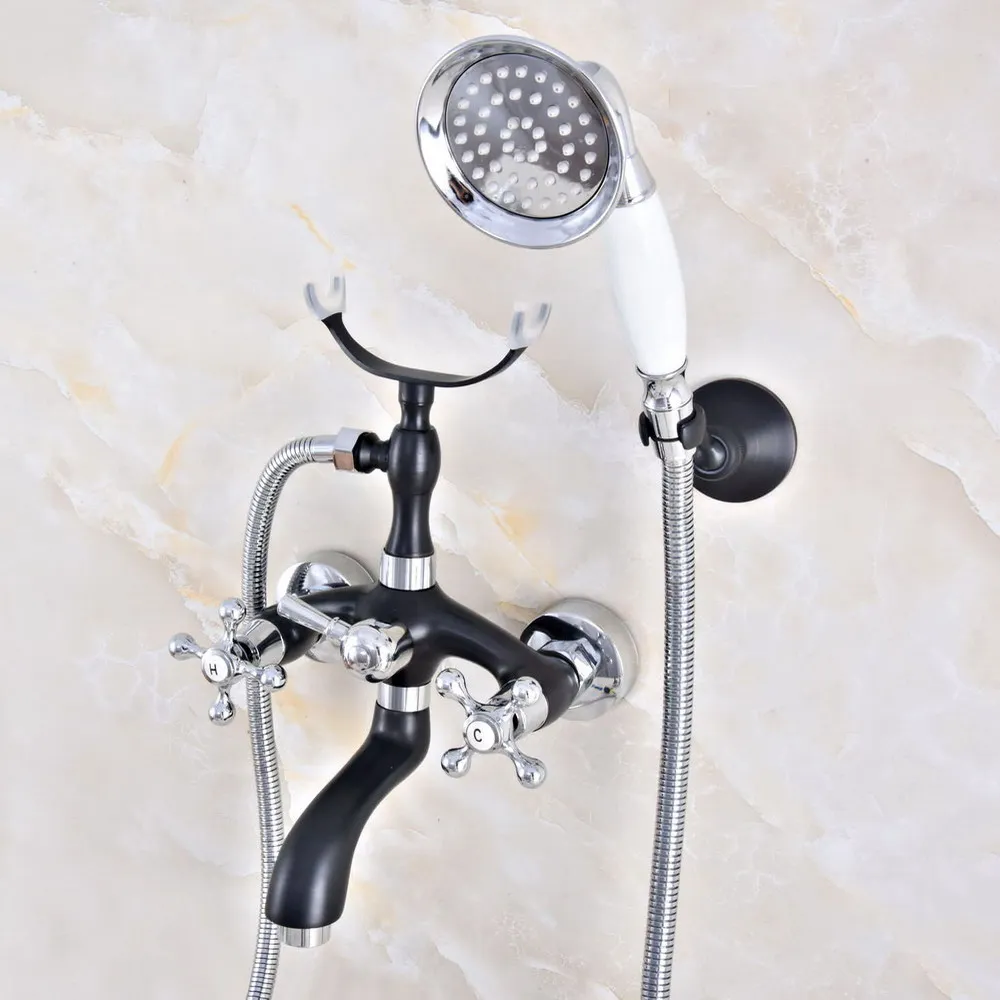 

Настенный смеситель для ванной комнаты 2na635, Черный Масляный и хромированный латунный кран с 2 ручками, 1,5 м