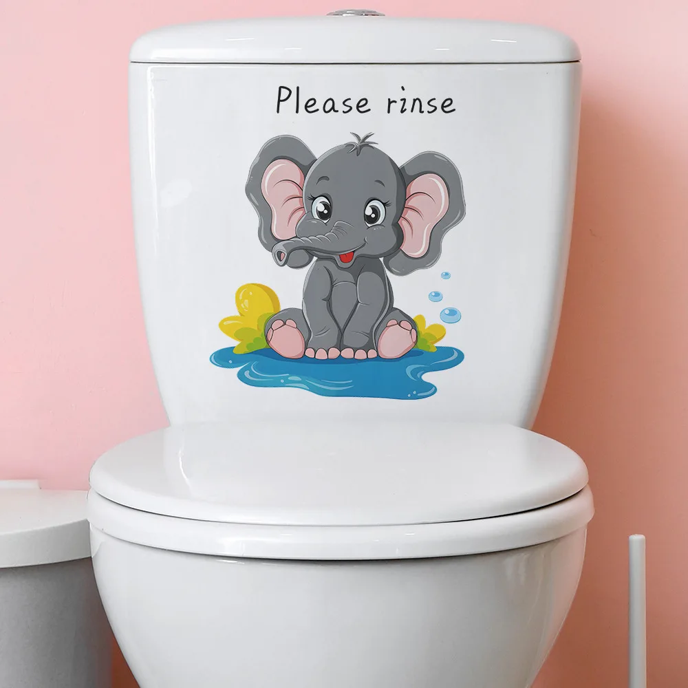 1pcs Cartoon Small Elephant Spray Combination Toilet Paste Bathroom Bathroom Home Beautification Wall Sticker PVC Material