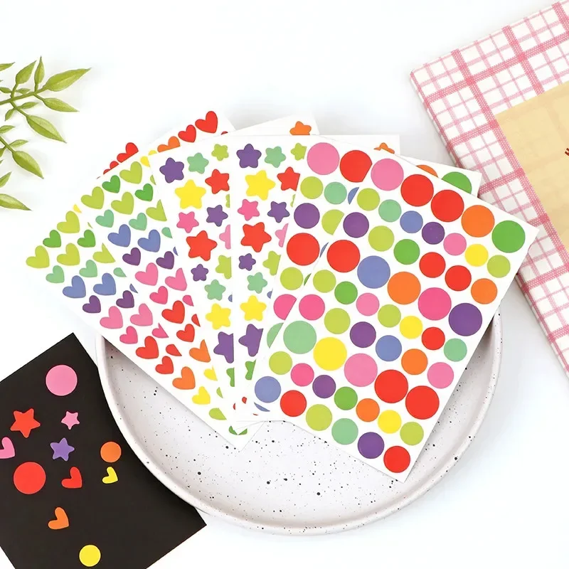 Decorative Stickers 6pcs Clipbook Self-adhesive Adhesive Album Decoration Accessories DIY Star Heart Dots Color Handicrafts