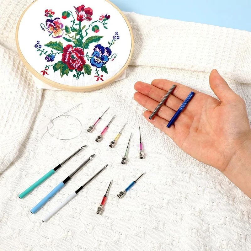 13 PCS Punch Needle Kit Embroidery Punch Needle Tool Needles With Handles Embroidery Kit For DIY Craft