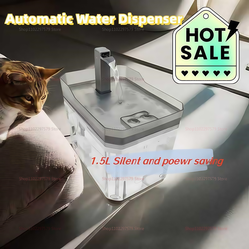 1.5L Cat Water Fountain Auto Filter USB Pet Drinking Dispenser Live Water Circulation Quiet Water Drinking Fountain Dispenser