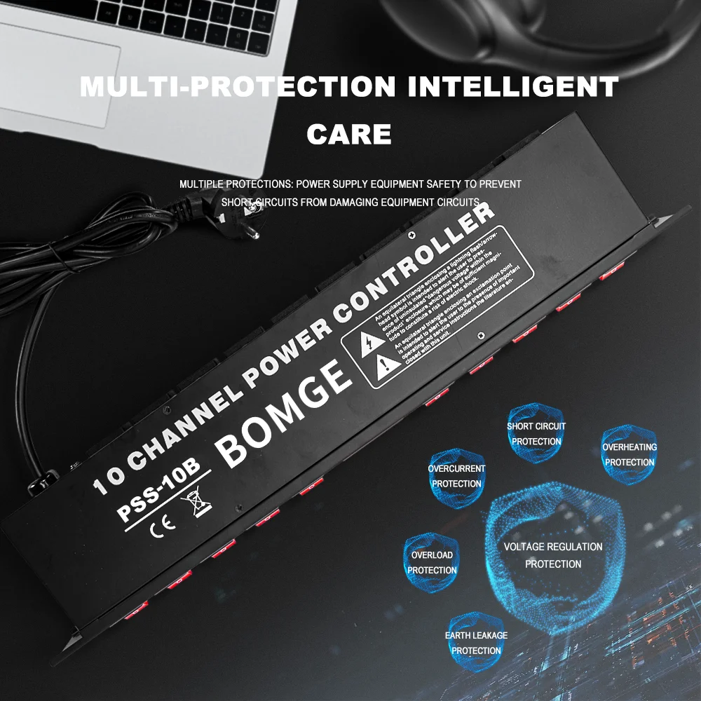 BOMGE Power conditioner 10 Independent Switch Rack power Audio Power conditioner rack w/Voltage Readout With USB Surge Protector