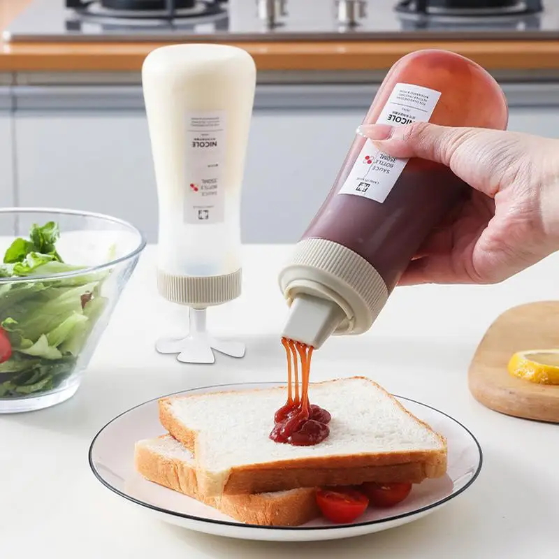 Condiment Squeeze Bottles 350ml Salad Dressing Dispenser Bottle Condiment Squeeze Bottle With Lid and Scale for Ketchup Salad