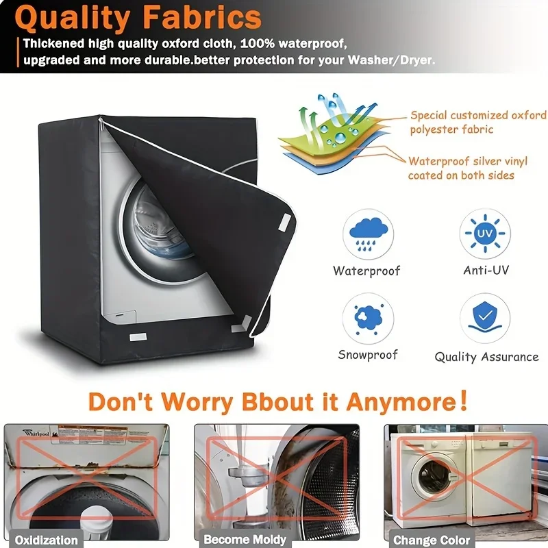 Washing Machine Cover Dryer Cover 420D Oxford waterproof Washer and Dryer Cover front loading 39.5x33x27 inches black washing machine cover dryer cover