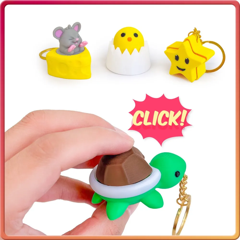 Neuartiger 3D-gedruckter Schildkröten-Klicker, Stressabbau-Druckknopf, Dekompressions-Keycap-Gadget, Anhänger-Geschenk
