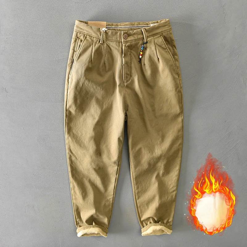 

2022 Autumn Winter Casual Pants New Men Inside Velvet Joggers Thick Warm Cargo Pants Korean Style Male Loose Fleece Trousers
