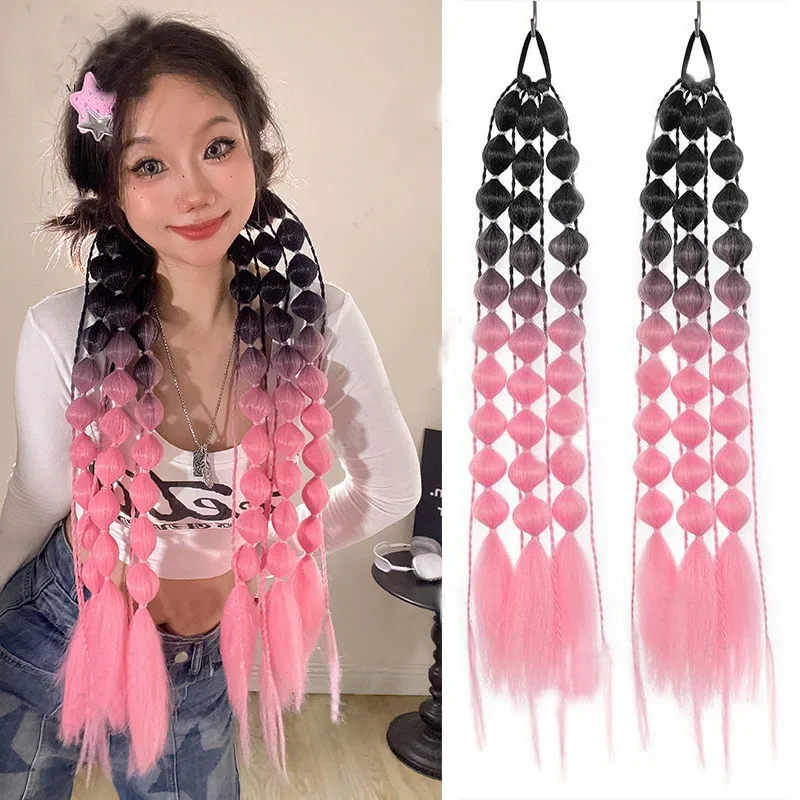 

1pcs Lantern Bubble Ponytail 20inch Ombre Twist Braid Hair Extension Synthetic Wrap Around Ponytail for Christmas Women Girl