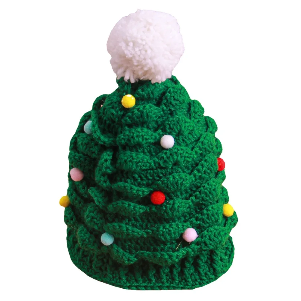 1pc Creative Christmas Tree Knitted Hat Children Adults Party Dressing Handmade Woolen Hat Winter Warm Gift