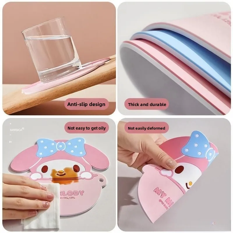 Charming Kawaii Pink Rabbit Silicone Heat-Resistant Kitchen Mat - Cute Cartoon Print, Non-Slip Decorative Gift