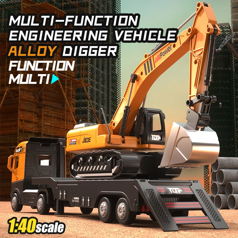 Children's Construction Vehicle Toy Set with Rescue Transporter