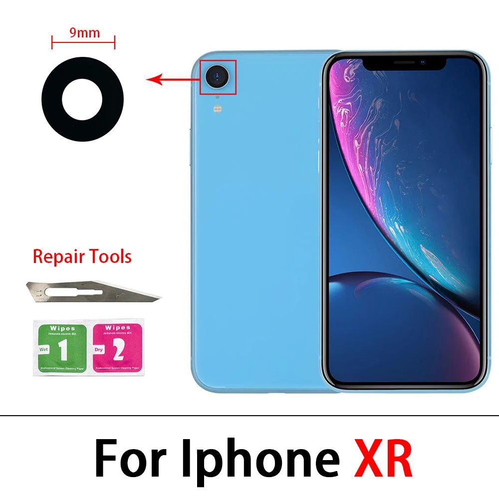 아이폰 X XR XS Max 7 8 6 6S Plus 후면 카메라 유리 렌즈 (접착제 스티커 + 수리 도구 포함)