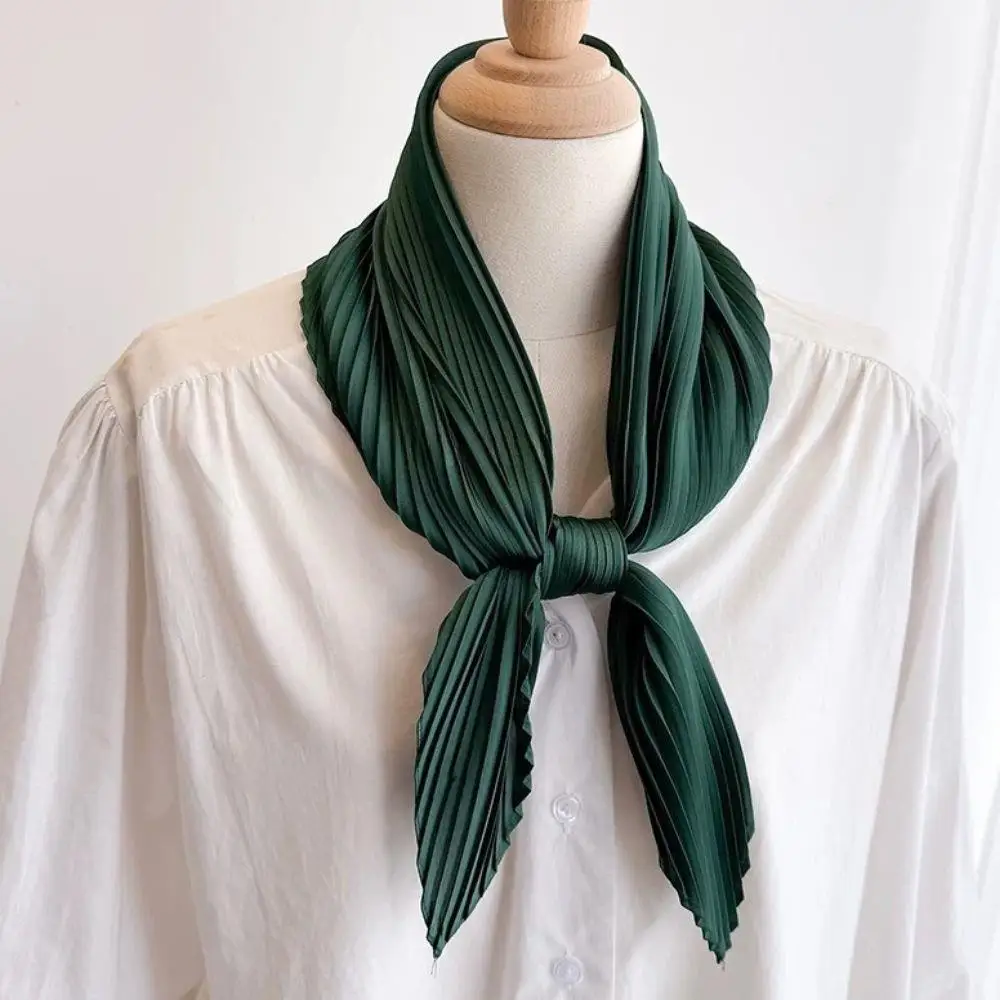 Crinkle Pleated Scarf Women Solid Color Scarf Shawl Decorative Headscarf Hijab Neckerchief Skinny Ribbon Neckerchief Bandana Hot