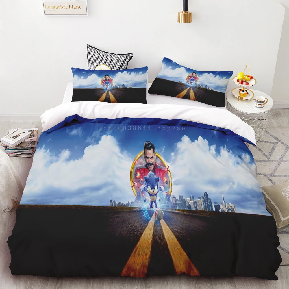 Funda nórdica 3D exquisita caricatura Sonic papel tapiz Anime impresión digital juego de cama edredón cama suave niños jóvenes regalo