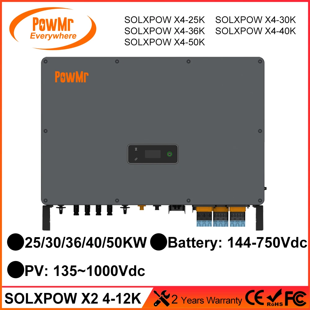Powmr Trifase 25Kw 30Kw 36Kw 40Kw 50Kw Inverter Solare Onda Pura Macchina Di Accumulo Di Energia Ibrida 144-750V Tensione Della Batteria