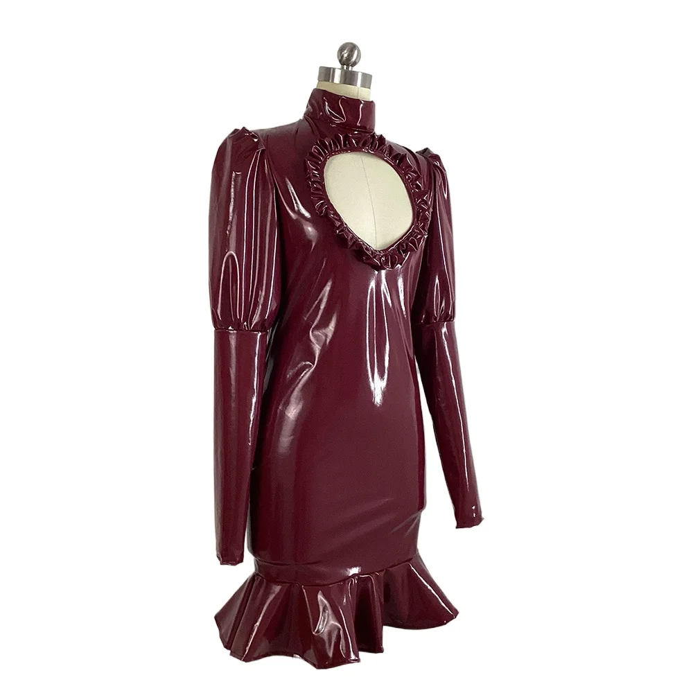 Plus Size Hollow Out Womens Slim Ruffles Short Dress Fetish PVC Mistress  Dress | eBay