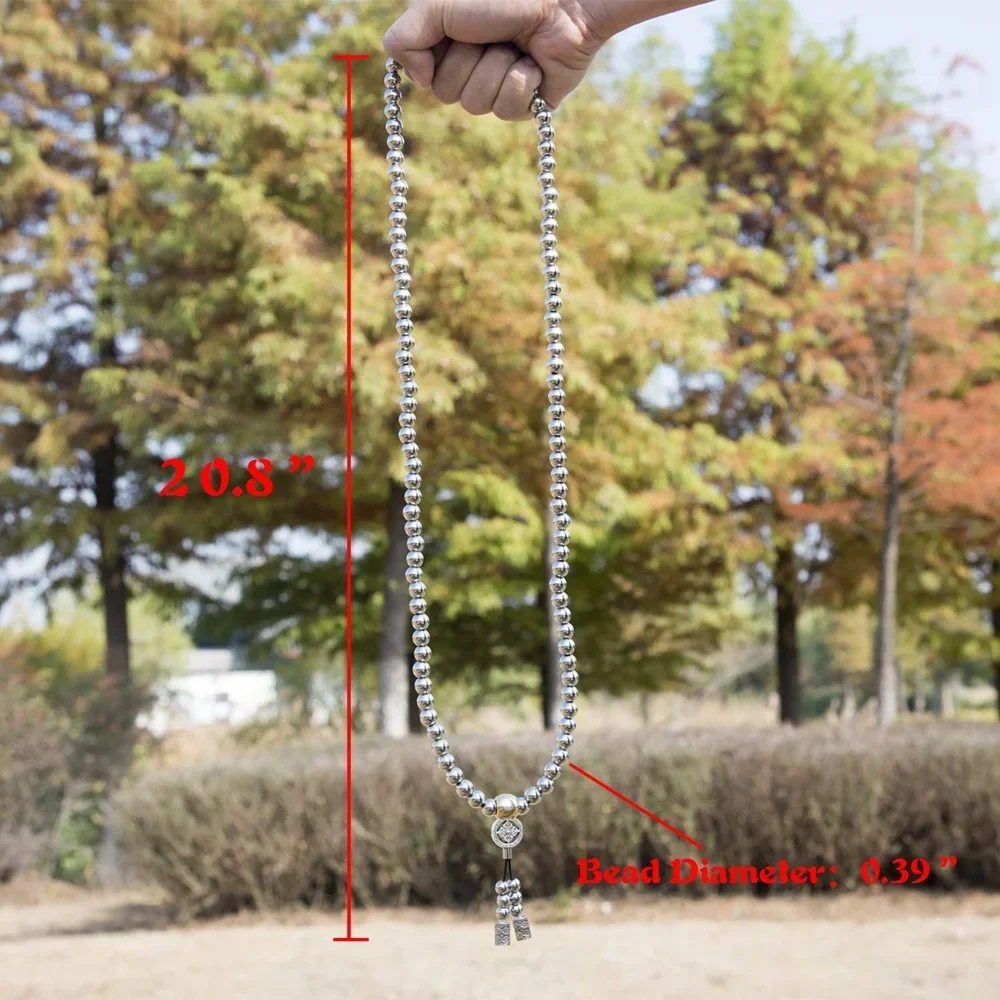 Buddha Beads Necklace and Prayer Hand Bracelet Combo Full Stainless Steel Buddha Beads Necklace & Destiny Nepal Prayer Hand Bracelet Combo for Meditation and Self-defense