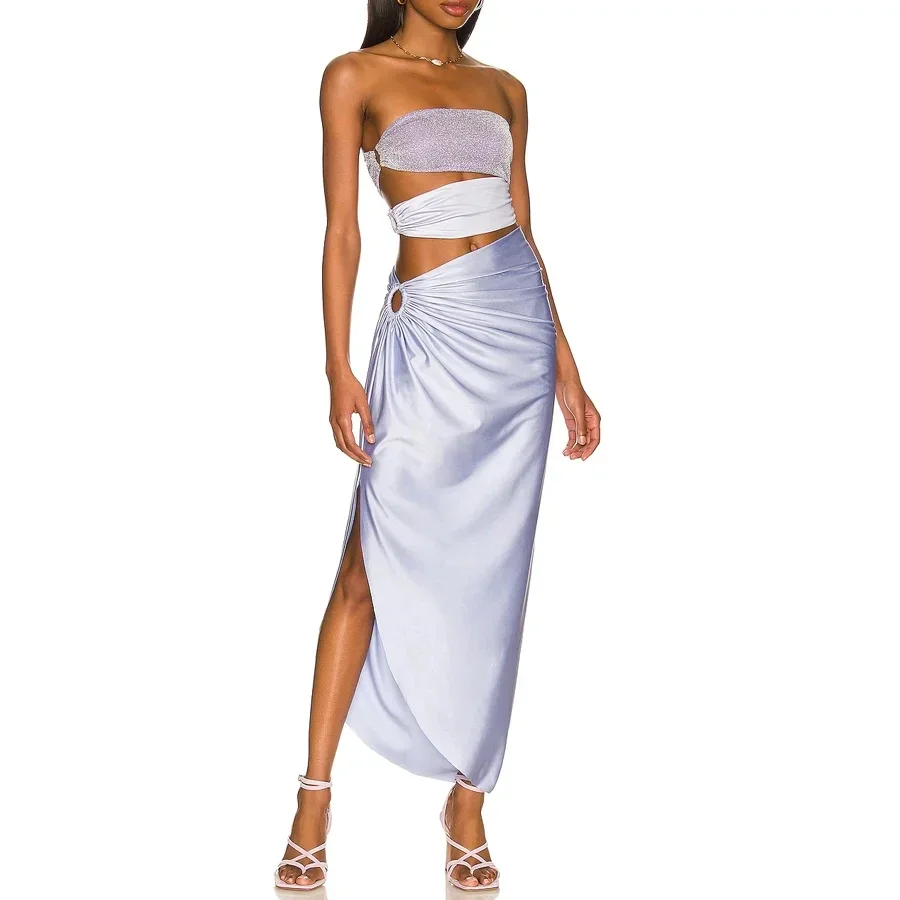 2024 New Pearl Shoulder Strap Cutout Shiny Texture One Piece Swimsuit and Skirt Summer Swimwear Women Beachwear Bathing Suit