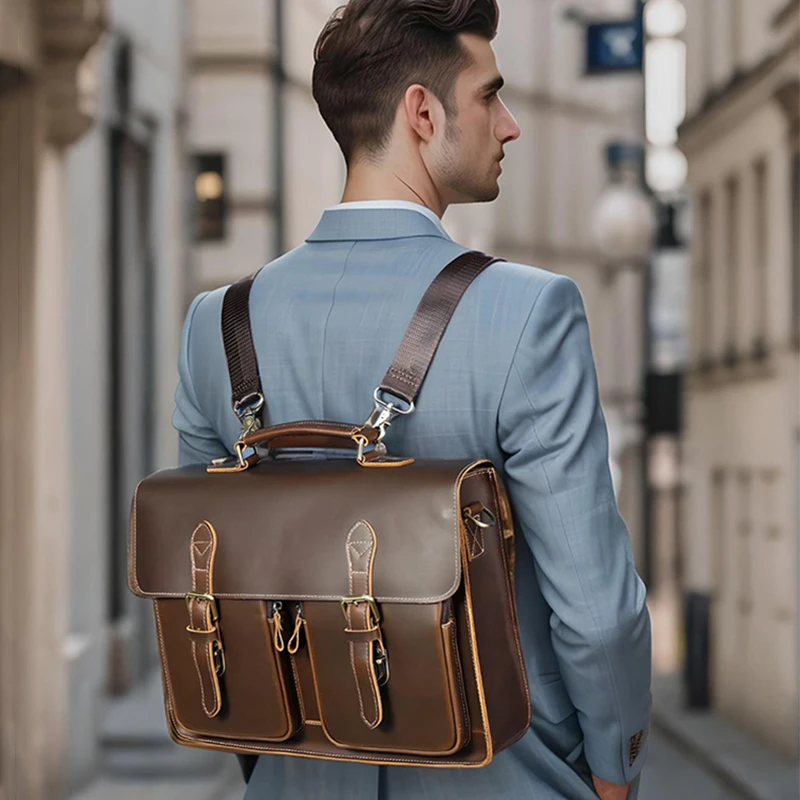 Vintage Handbags Men's Leather Notebook Bag Cowhide Travel Trolley Wheel Luggage Men's Messenger Bag Business Briefcases leather briefcase document bag