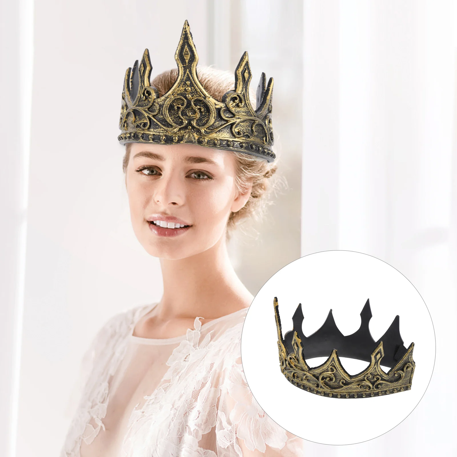 

Royal King Crown Medieval Headband Vintage Headdress Tiara Birthday Crowns Costume Accessory Golden for King Royalty