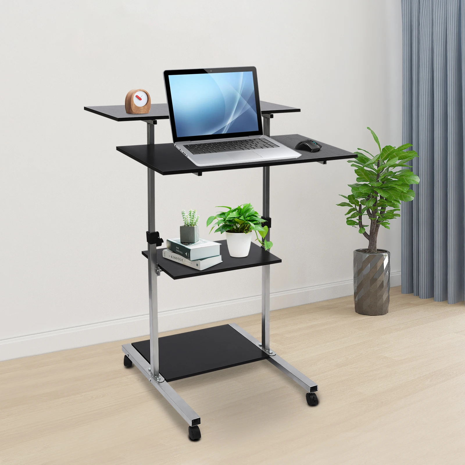 

Mobile Stand Up Desk Rolling Workstation Height Adjustable Home Office Sit Stand Desk