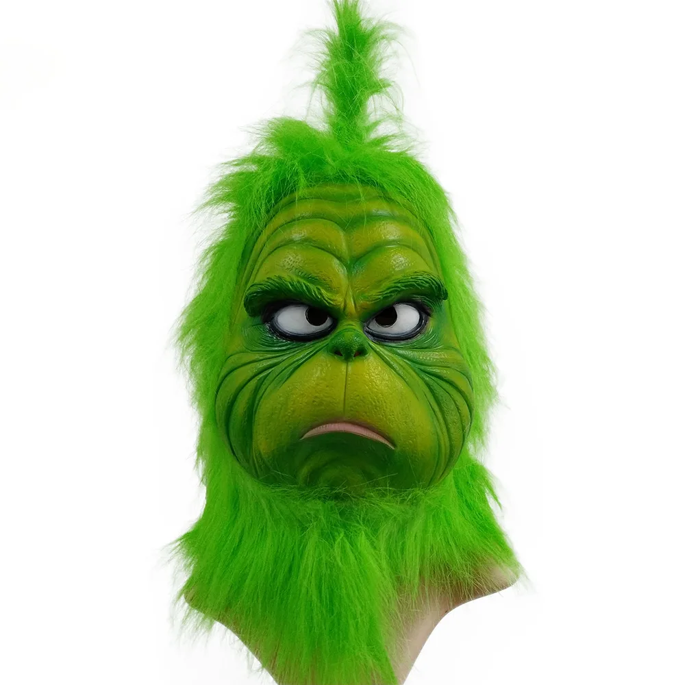 Cute How Christmas Green Haired Cosplay Mask Latex Halloween XMAS Full Head Latex Mask Cosplay Costume Props