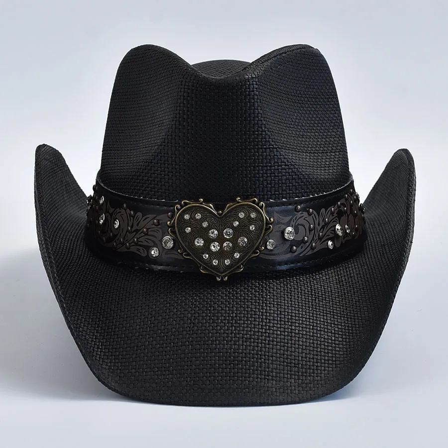 Men's Women's Vintage Straw Western Cowboy Hat Handmade Weaving Summer Beach Sun Hat Gentleman Lady Cowgirl Jazz