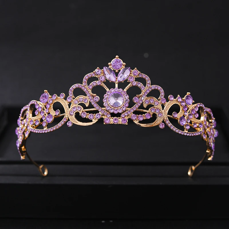 Lila Kristall Tiaras und Kronen Stirnband für Frauen Strass Diadem Braut Hochzeit Haarschmuck Schmuck Krone Tiara Geschenk – Detail 10