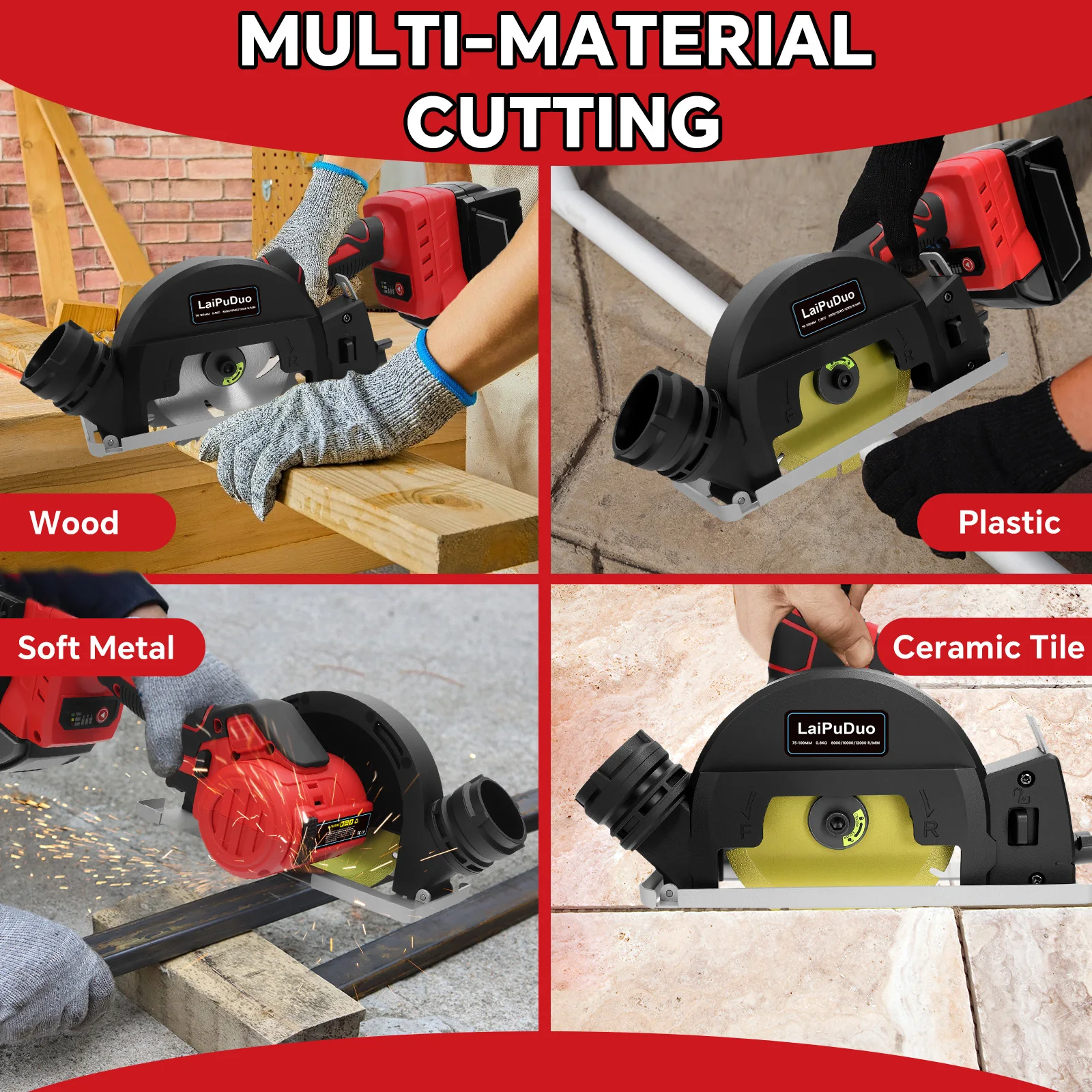 Brushless Circular Saw Cordless Cut Off Tool Metal Wood Tile Cutting 12000RPM Mi