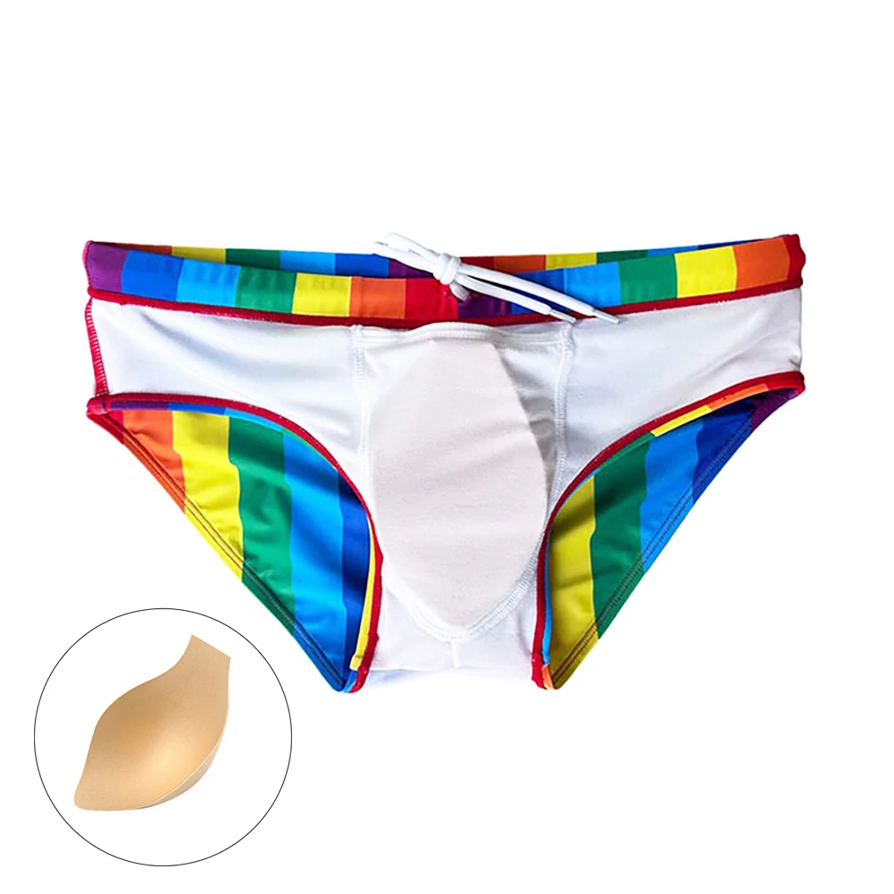 

Rainbow Striped Swimming Trunks Bathing Suits Beachwear Sexy Surfing Shorts Swim Underpants Swimming Briefs Male