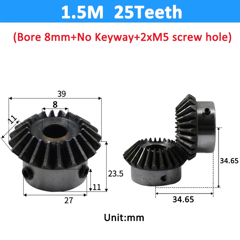 Electric Bike Gear Motor Gear Transmission Gear 1pc Bevel Gear 1.5M 12/16/18/20/25 Teeth Bore 6/8/10/12/14/15/16mm 90 Degrees Meshing Angle Steel Gears Screw M5 No Keyway