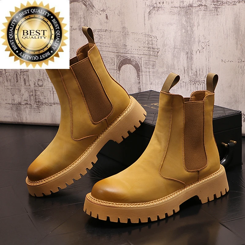 

fashion stage nightclub dress mens chelsea boots black brown platform shoes high top cowboy desert boot original leather botas