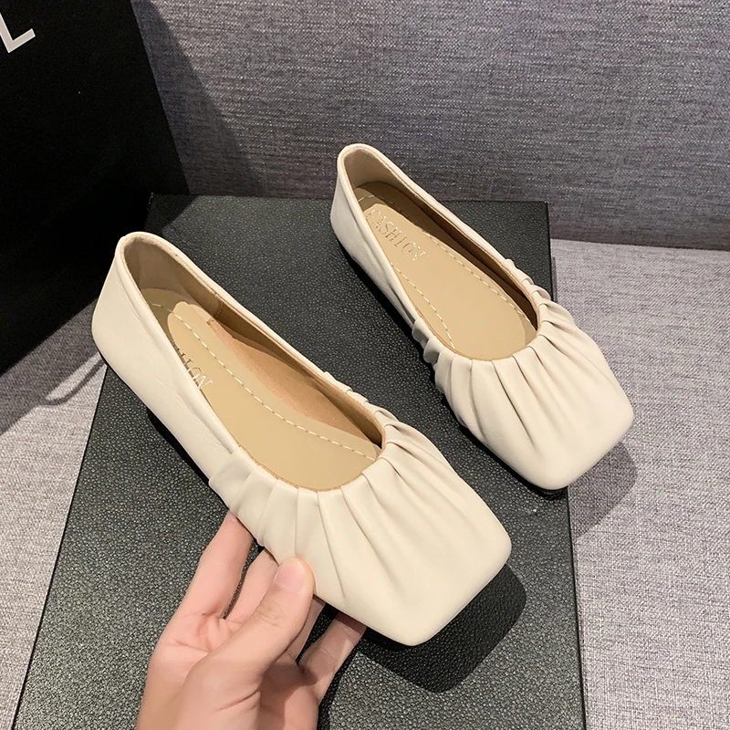 

2024 New Solid Color Women's Shoes Square Toe Autumn Casual Sports Shoes Shallow Mouth Soft 2023 Retro Dress Autumn Zapatos