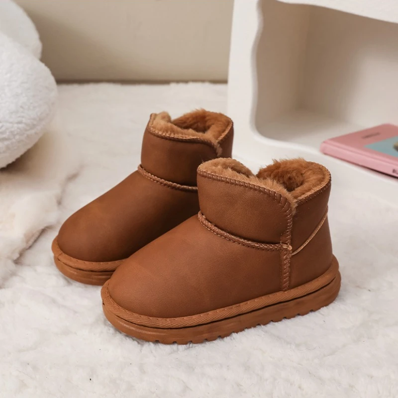 어린이용 캐주얼 보온 부츠 겨울 야외 소녀 패션 따뜻한 스노우 부츠 단색 심플 키즈 소년 털 부츠