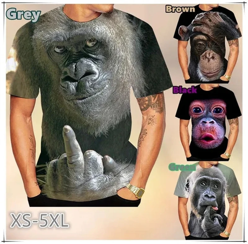 

Animal T Shirt For Men 3D Printed Design Spoof Gorilla Funny Monkey Women T-Shirt Pout Monkey Children Short Sleeve Sweatshirt