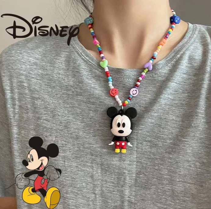 

2024 Disney Mickey Mouse Rainbow Beaded Necklace Female Cartoon Mickey Collarbone Chain Instagram Hip Hop Niche Design Accessory
