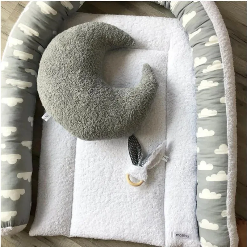 Baby Bed Fence Infant Protector Cotton Newborn Crib Bumper Kids Long Cushion Cloud Pattern Pillow Children Room Decoration