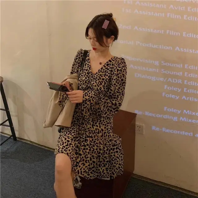 

2023 Korean Version of A Hundred Leopard Print Dress Casual Set of Medium-length Loose-fitting Y2K Korean Fashion