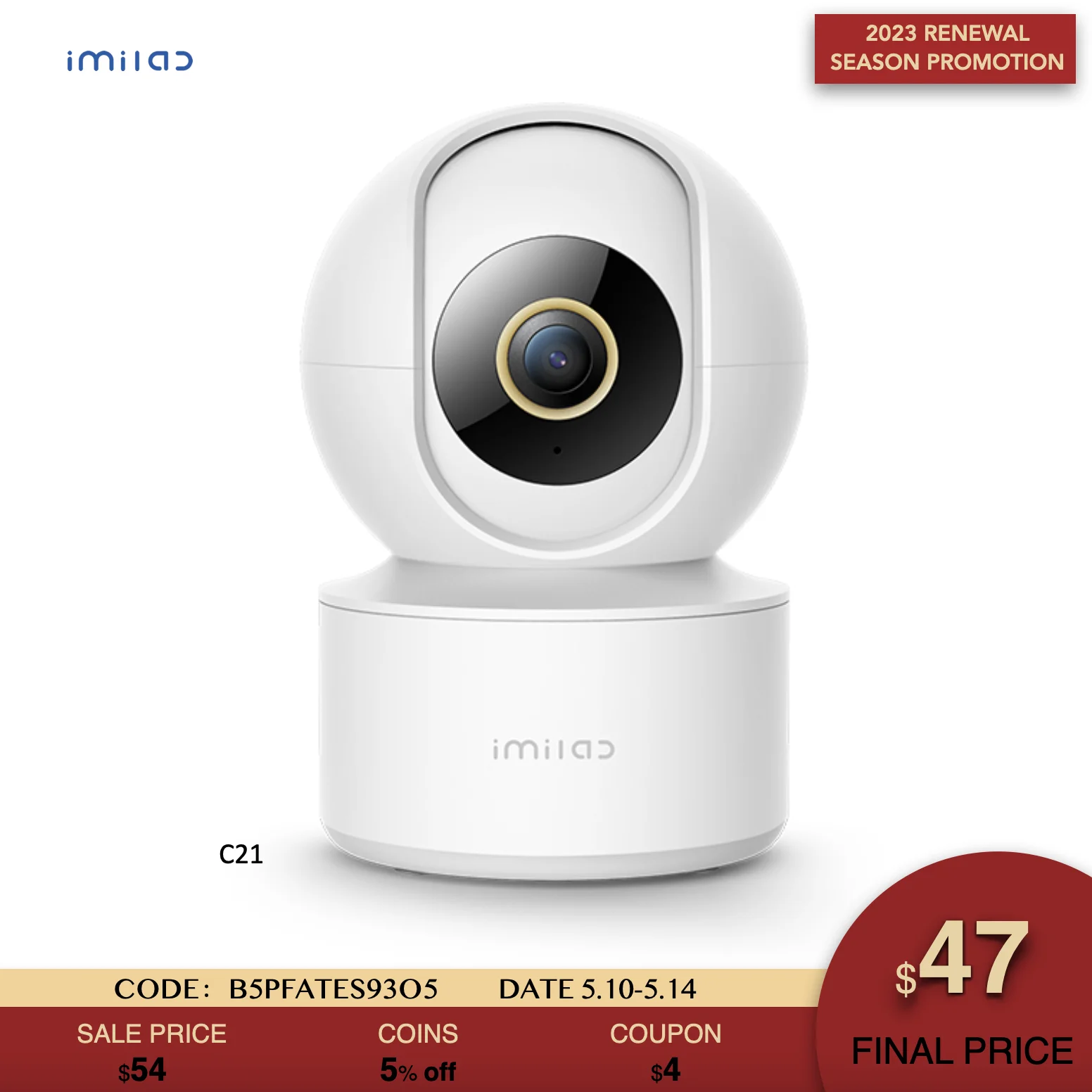 Imilab C21 Smart Indoor IP Camera 2.5K 360°WDR Voice Control AI
