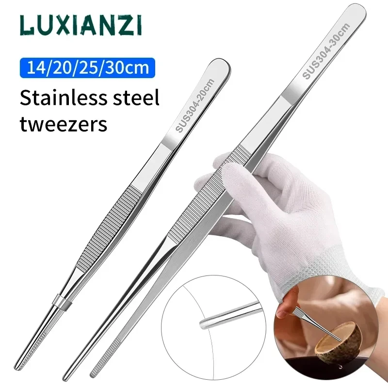 LUXIANZI 스테인레스 스틸 핀셋 고품질 304 긴 집게 홈 전자 부품 수리..