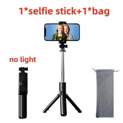 Wireless Bluetooth Selfie Stick with Tripod and Remote Shutter, Phone Holder, Fill Light Option (No light With bag)