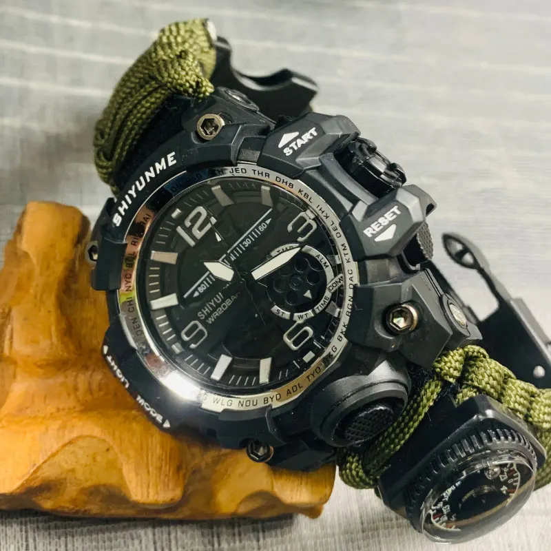 Enhanced Outdoor Survival Waterproof Military Tactical Watch with Paracord Bracelet, Compass, and Thermometer