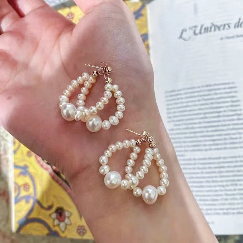 

, Серьги из серебра 925 пробы с натуральным пресноводным жемчугом и двойными бусинами