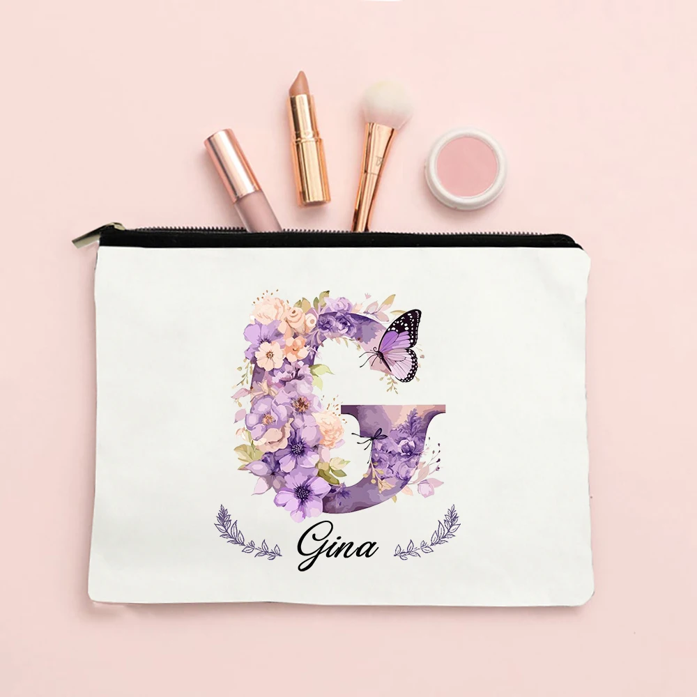 Personalized Initial with Name Makeup Bag for Women A-Z Cosmetic  Bags Girls Travel Toiletry Pouch Wedding Birthday Gift for Her 6