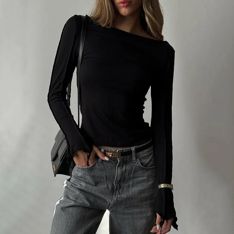 Camiseta interior de retazos de moda para mujer, top de cintura alta, liso, ajustado, informal, irregular, fruncido, ropa de calle para mujer, camiseta para viajar al trabajo