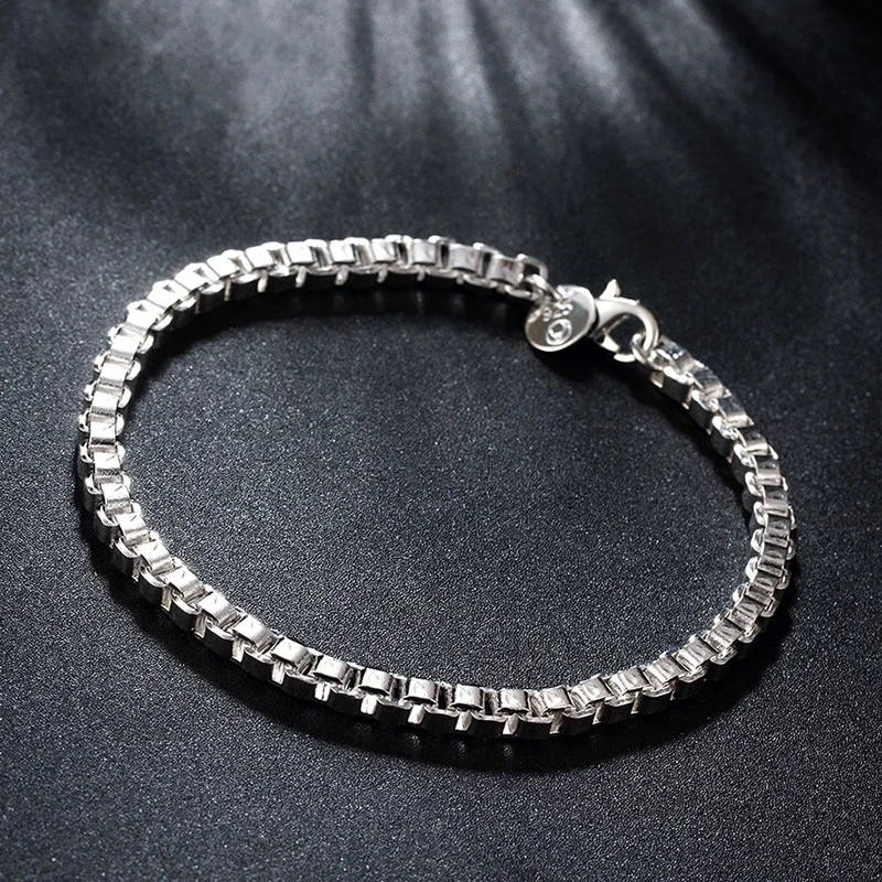 

925 Sterling Silver 4mm Box Chains Fashion Bracelets For Mens Women Jewelry 925 stamp