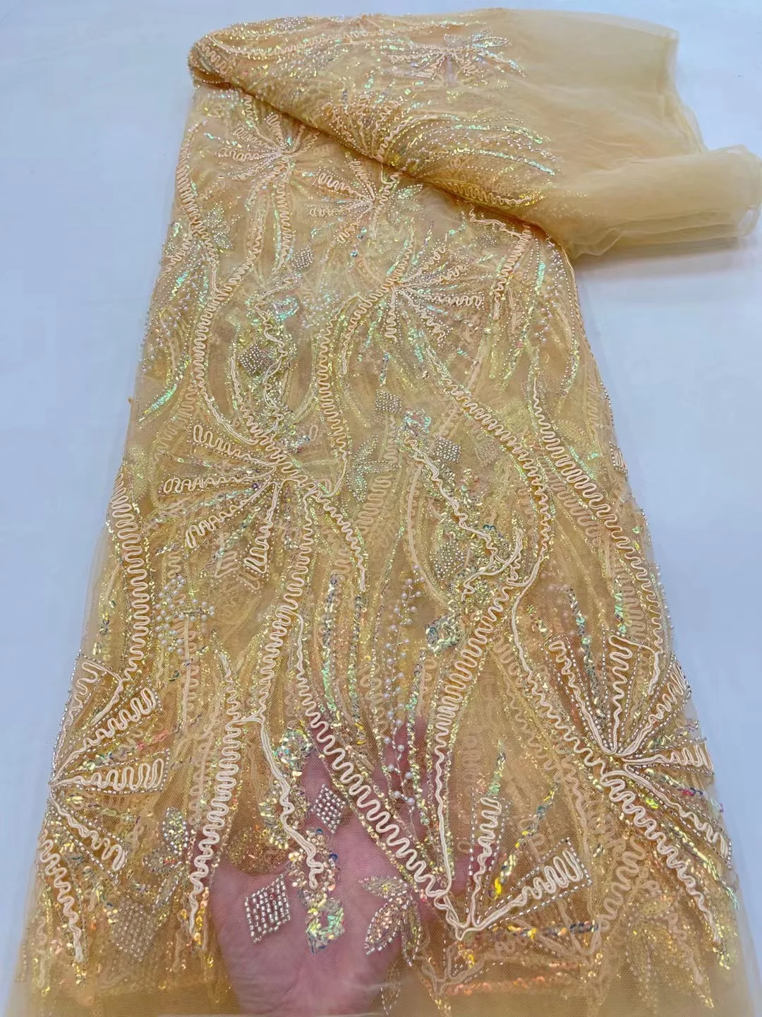 

Nigerian Classic Heavy Handmade Sequin Lace Fabric African Luxury Beaded Embroidery French For Wedding Evening Party Dresses Sew