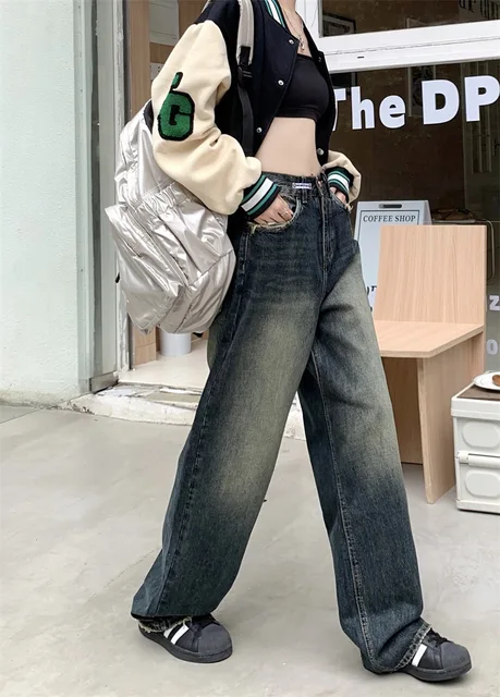 Jean ample à jambes larges pour femmes, Style Harajuku, mode de rue rétro, pantalon droit en Denim, automne hiver ﻿ 4